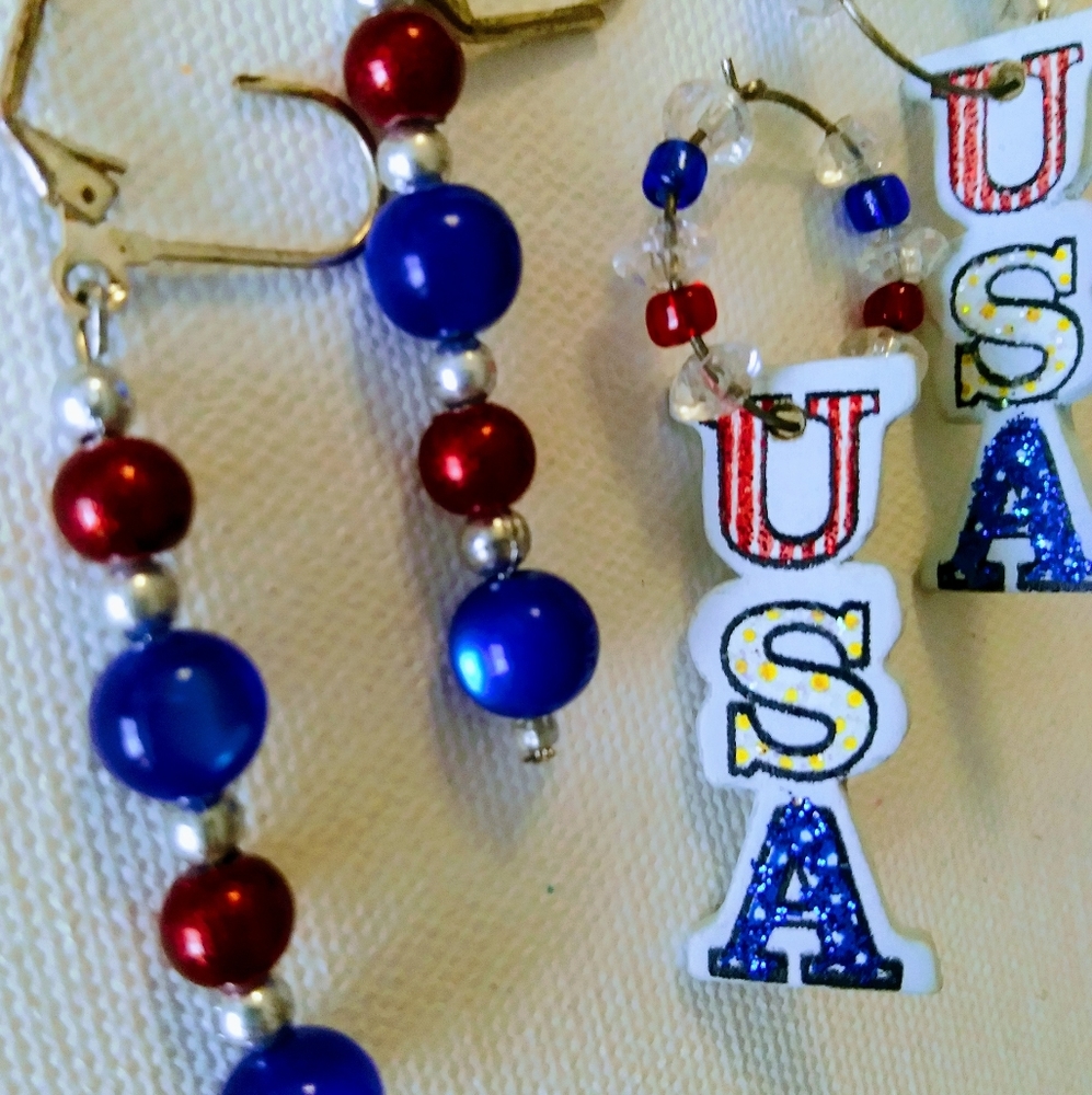 USA beaded earrings 2 pairs LET'S SHOW LOYALTY